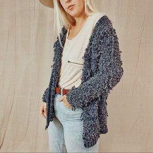 POL | Blue Chenille Shaggy Open Cardigan
